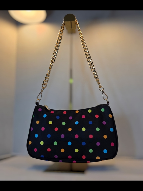 The Unbranded Handbags - Black and Colorful Polka Dot Shoulder Bag with Gold Chain Strap  NWT
